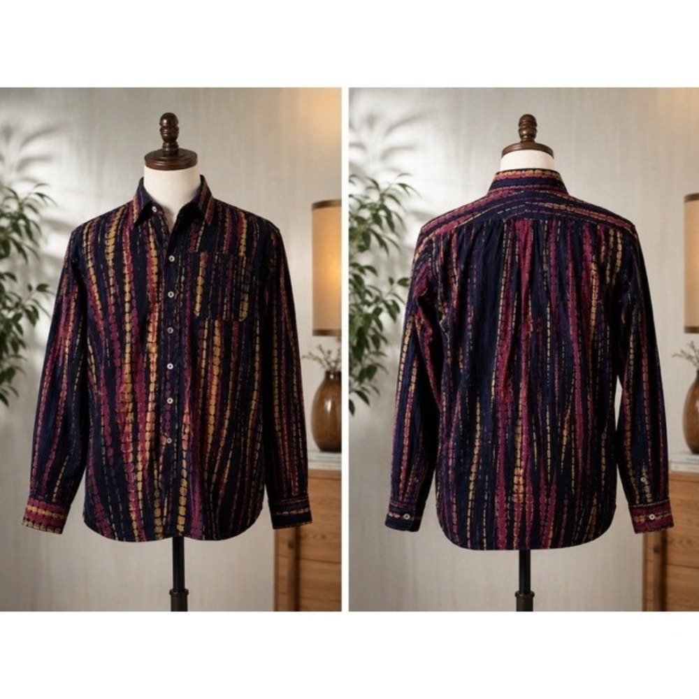 Engineered Garments Mens XXS Tie Dye Batik Button Down Shirt Made in USA Purple